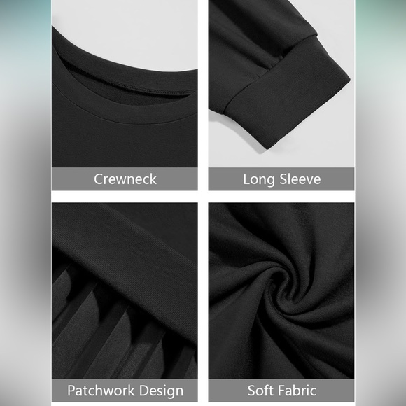 NWT black sweatshirt pleated dress - Picture 3 of 6